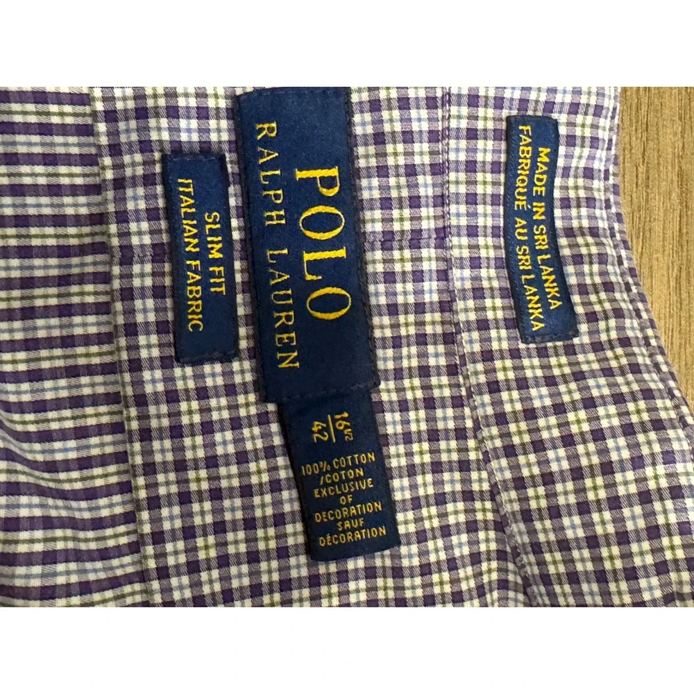 Polo Ralph Lauren Slim Fit Shirt Purple Blue Micro Check‎ Italian Fabric 42 16.5